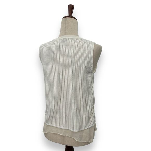 Vince White Textured Blouse Size Small Faux Layered Overlay Cream Ivory Top EUC - Picture 8 of 10